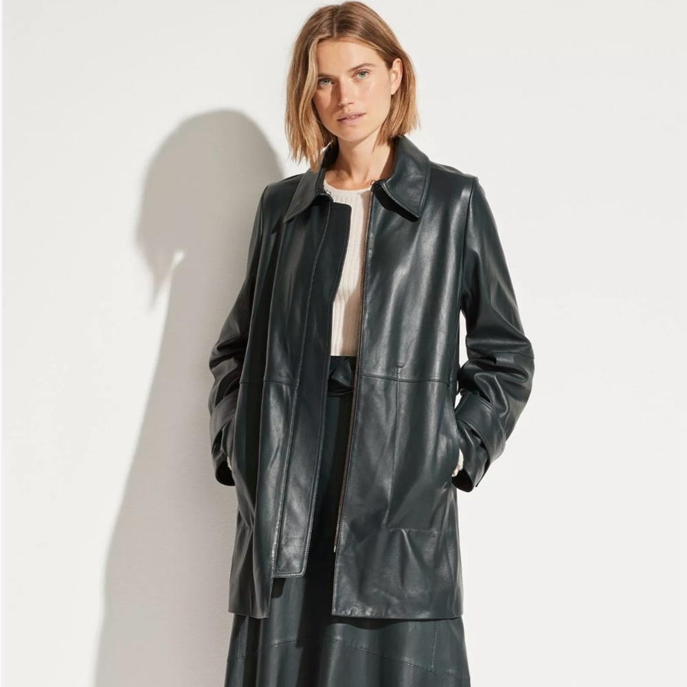 Vince Short Leather Trench Jacket Dark Watercress size 14